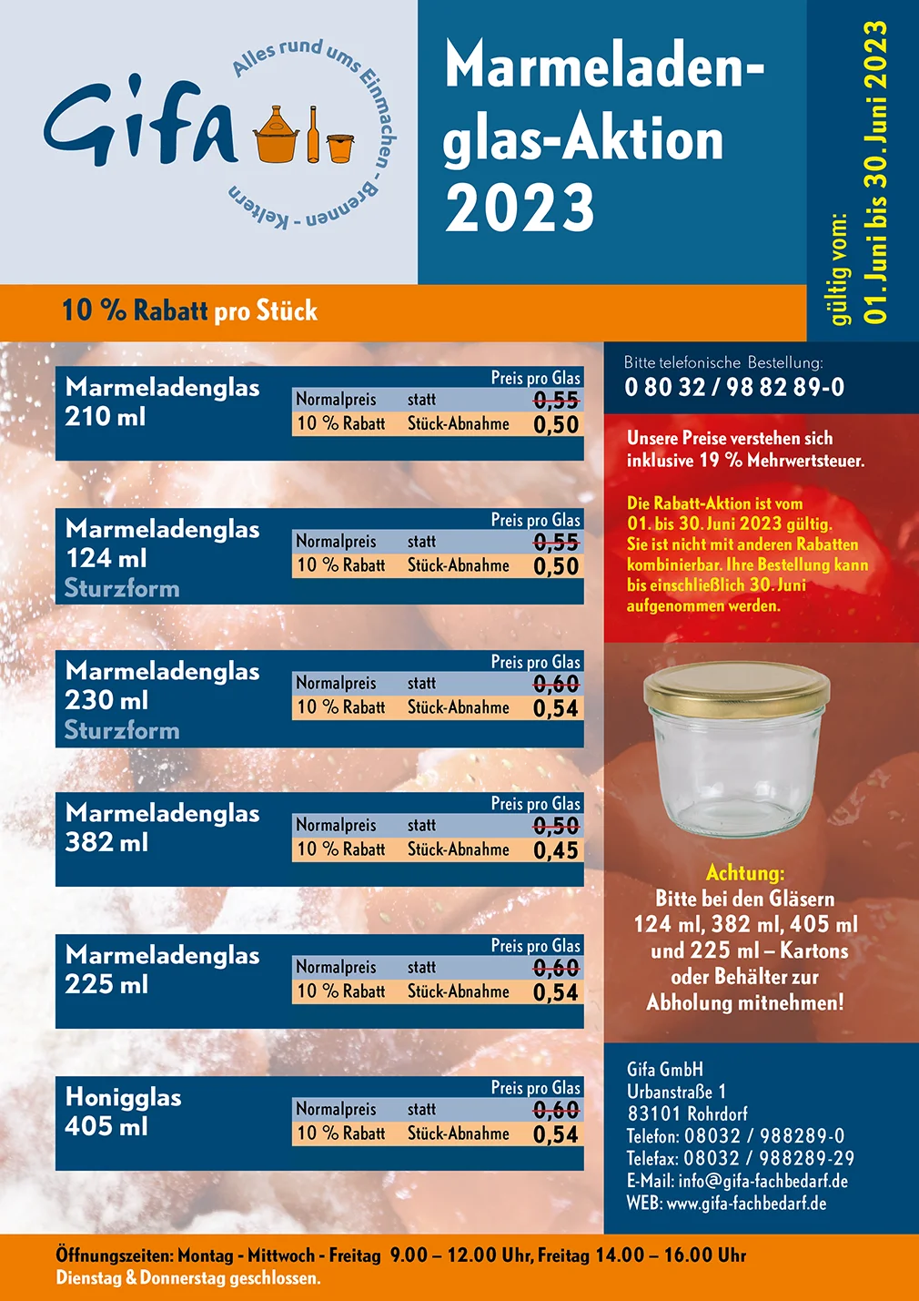 Angebotsblatt für Gifa Marmeladenglas-Aktion 2023